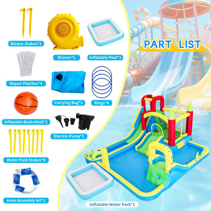 Large 11-In-1 Inflatable Water Park With Slides, Pool, Climbing Wall, And Bounce House (SAK70491)