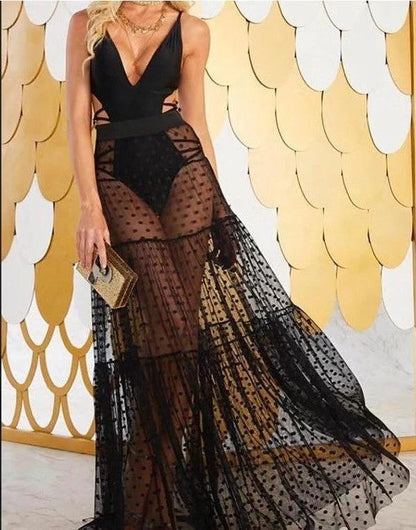 Mesh patchwork skirt