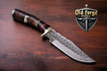 Custom Handmade Damascus Steel Bowie Knife with Deer Horn Handle – 12” Overall Length