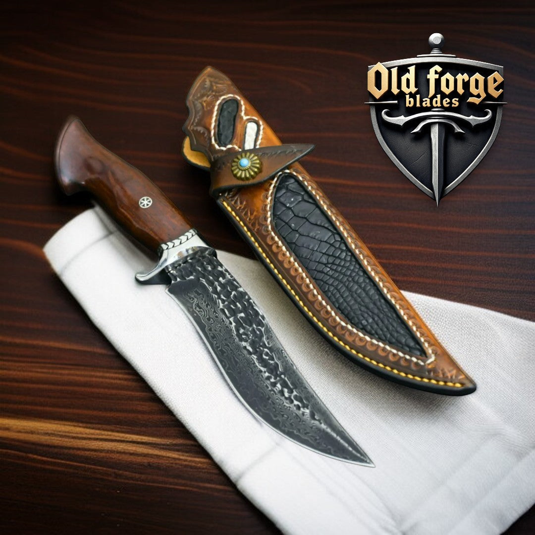 Damascus Custom Handmade Hunting Knife with Rosewood Handle