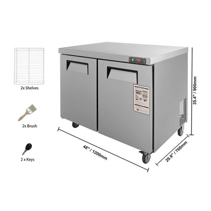 12.9 Cu.Ft 2-Door 48-Inch Commercial Stainless Steel Worktop Undercounter Refrigerator (SAK26049)
