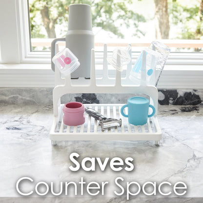 PopYum Glacier White Space Saving Drying Rack from 100% Recycled Bottles, countertop for Baby Bottles, Plastic Bags, Cups, Glass, tumblers, Compact