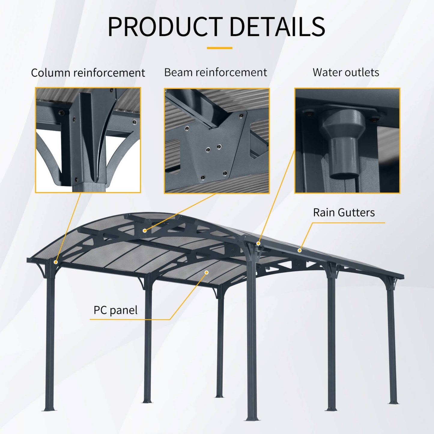 [12X16FT] Alora Large Outdoor Aluminum Arch Carport With Polycarbonate Panels (SAK65820)