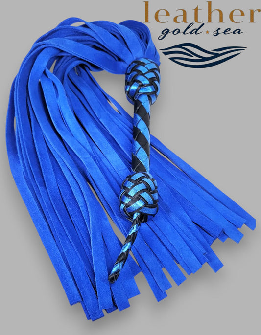 Handmade Deep Blue Deerskin Flogger – Genuine Leather, Made in USA