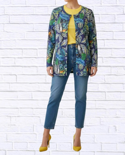 Tropical Print Button-through Knit Cardigan