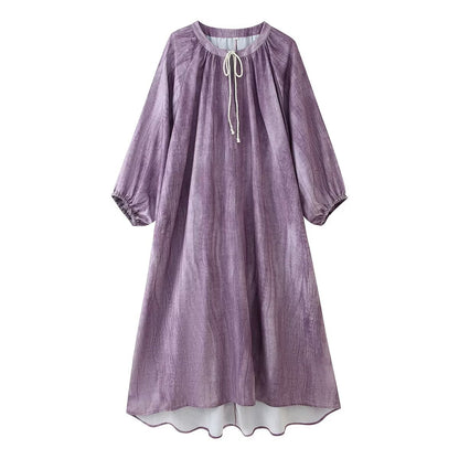 Women Clothing Western Linen Tie Dyed Long Shirt Dress