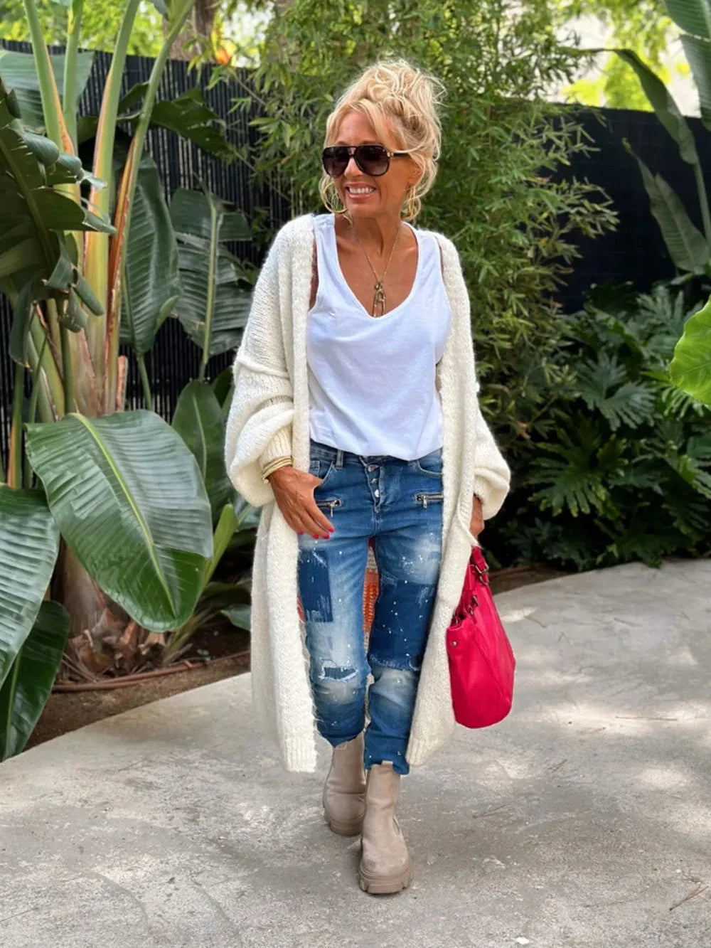 Letter Dropped Shoulder Long Sleeve Cardigan