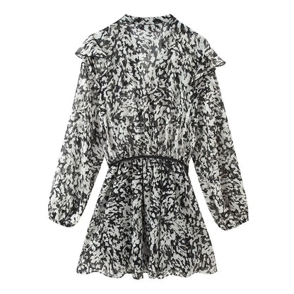 Women Clothing Western with Belt Printed Mini Dress