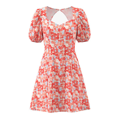 Autumn Winter Women Clothing Waist Controlled Western French Printed Slim Dress