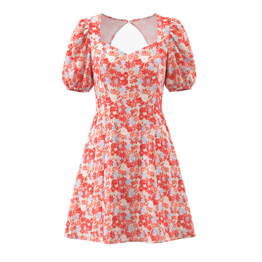 Autumn Winter Women Clothing Waist Controlled Western French Printed Slim Dress