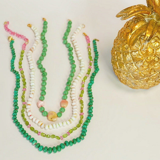 Chrysoprase Candy Necklace 14K Gold