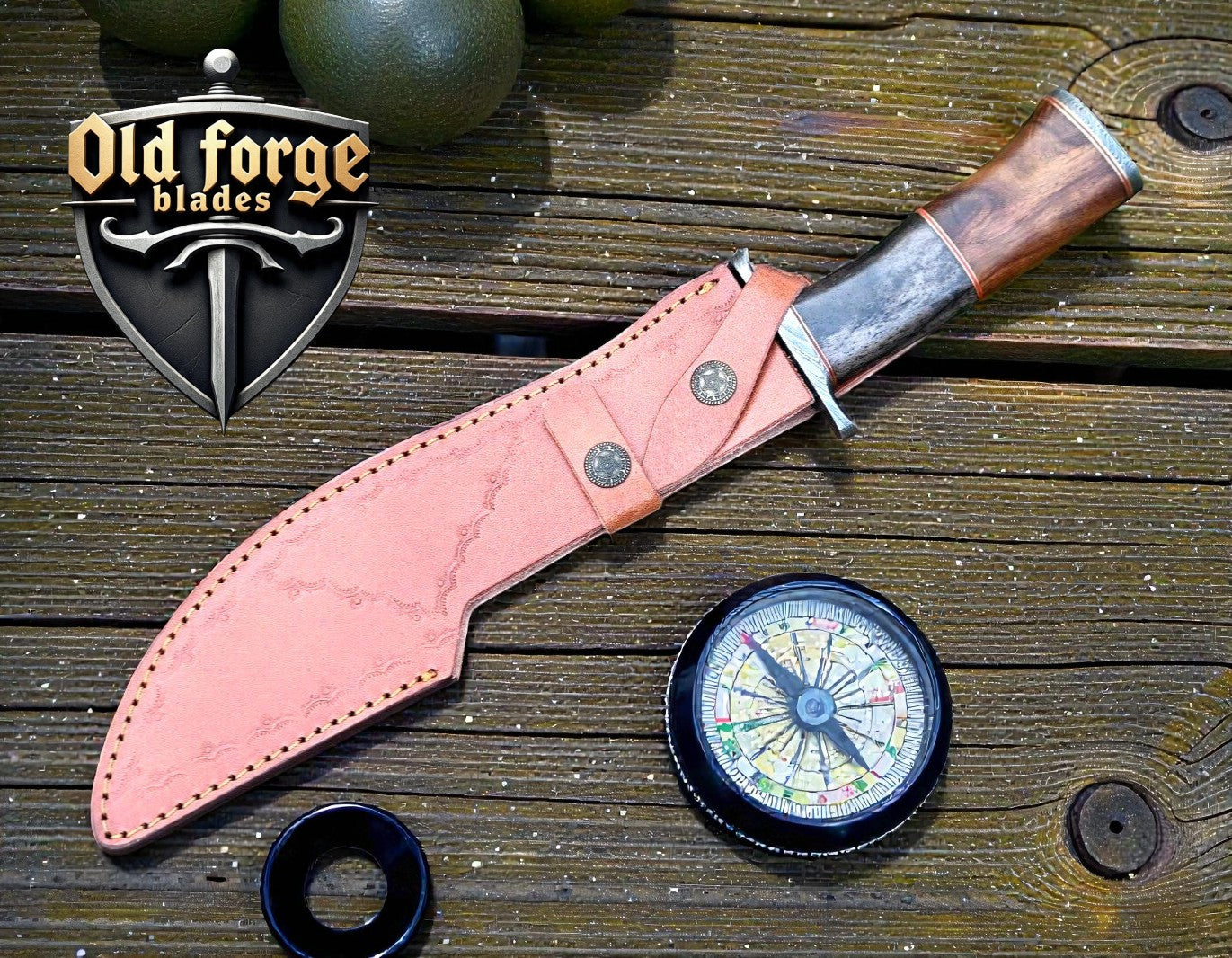 Handmade Damascus Bowie Knife with Wood & Bone Handle