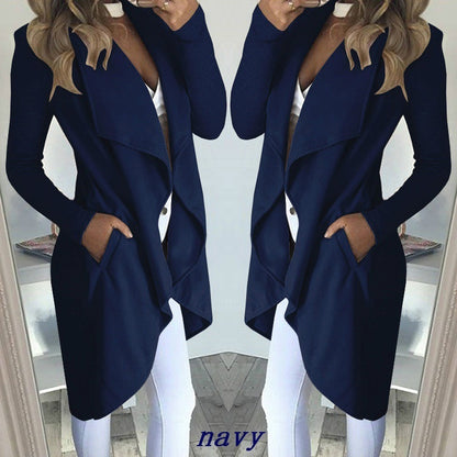 Slim long trench coat with solid lapel