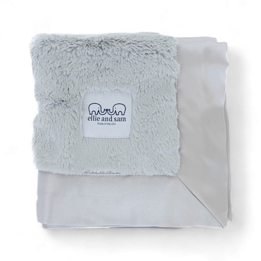 Luxury Baby Lovey Security Blanket with Satin Trim - Silver