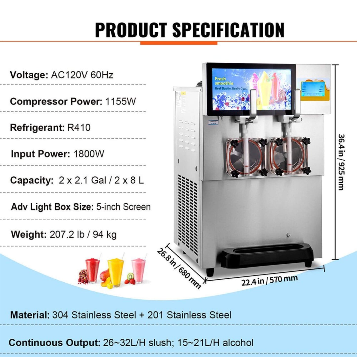 Commercial 16L 1155W Double Frozen Margarita Ice Slushie Drink Maker Machine (SAK95281)