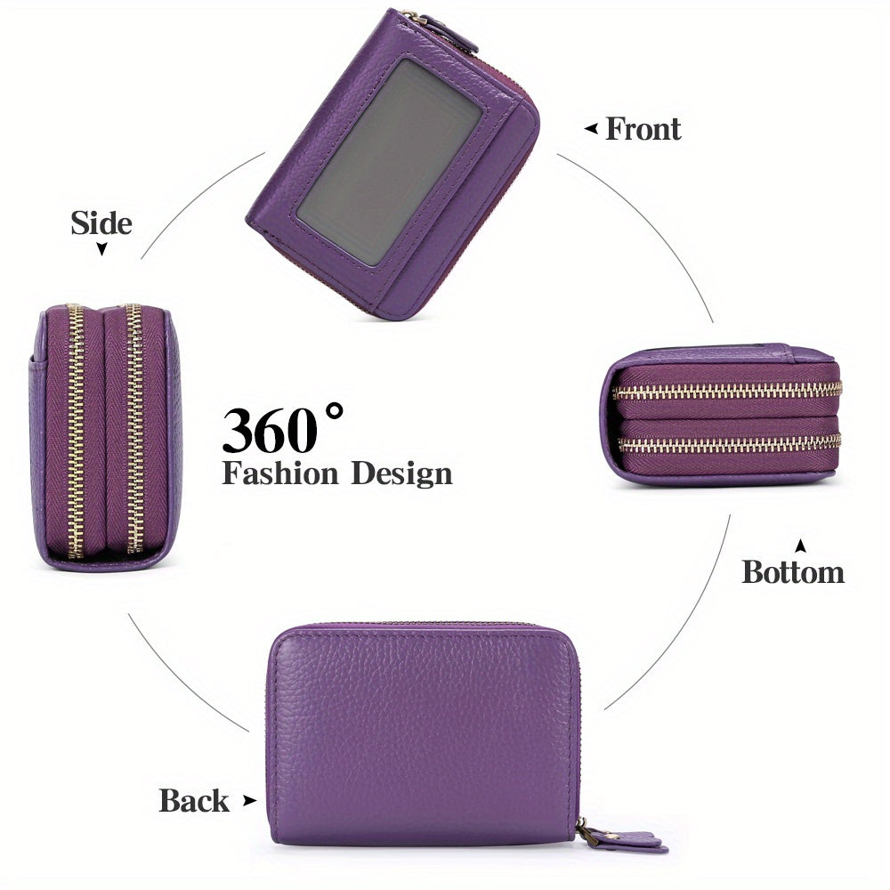 Genuine Leather RFID Wallet Small Zipper Card Holder