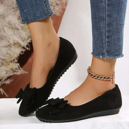 Women's Bow Flat Shoes Plus Size - Suede Casual Gommino