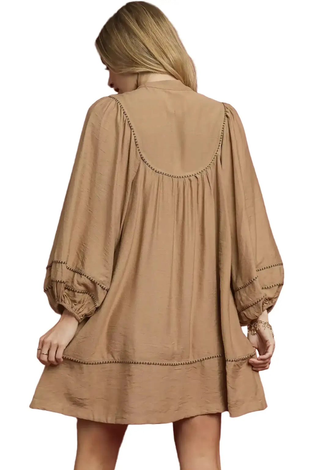 Umgee Boho Peasant Mini Dress with Trim Detail