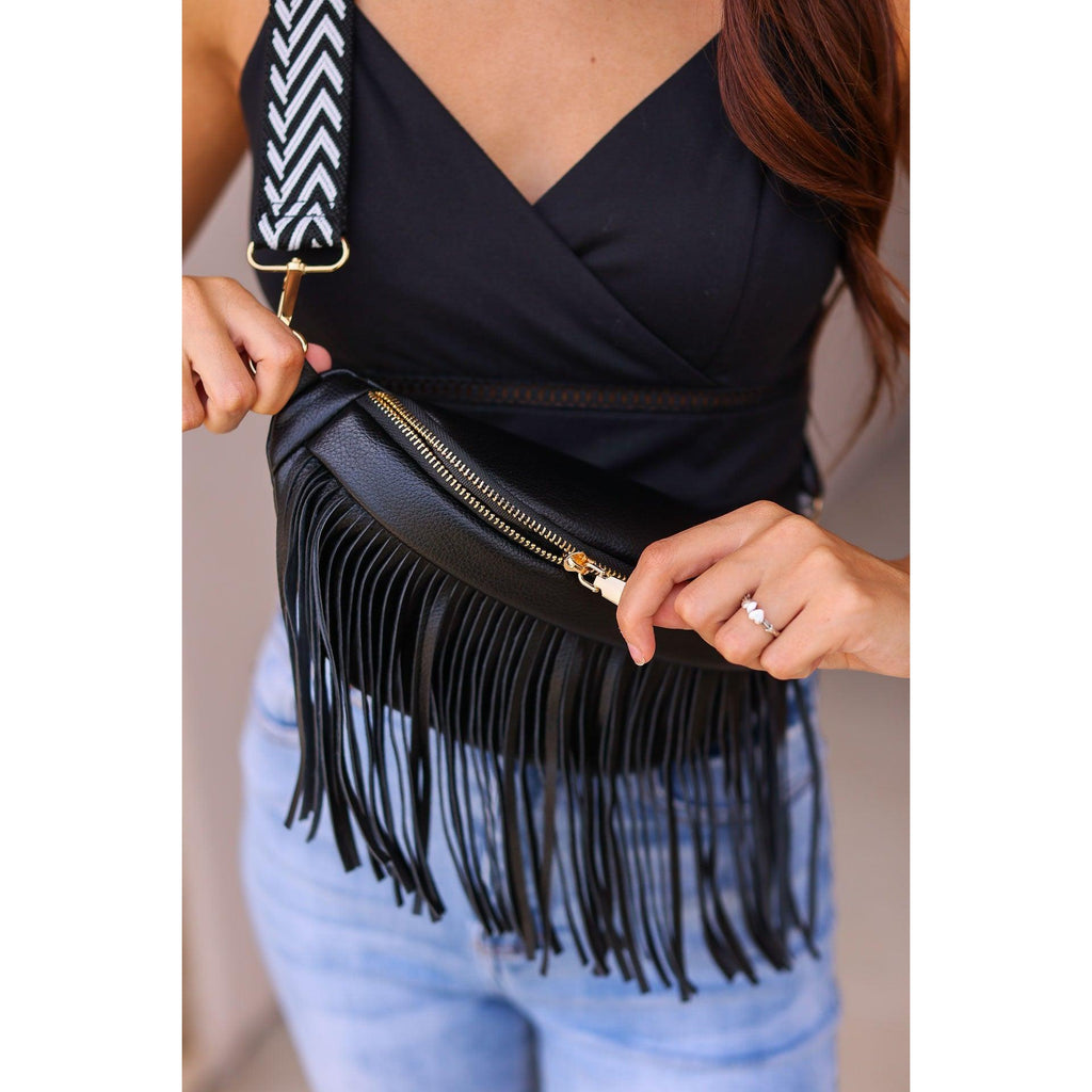 Valentina - Black Removable Fringe Crossbody Sling Bag