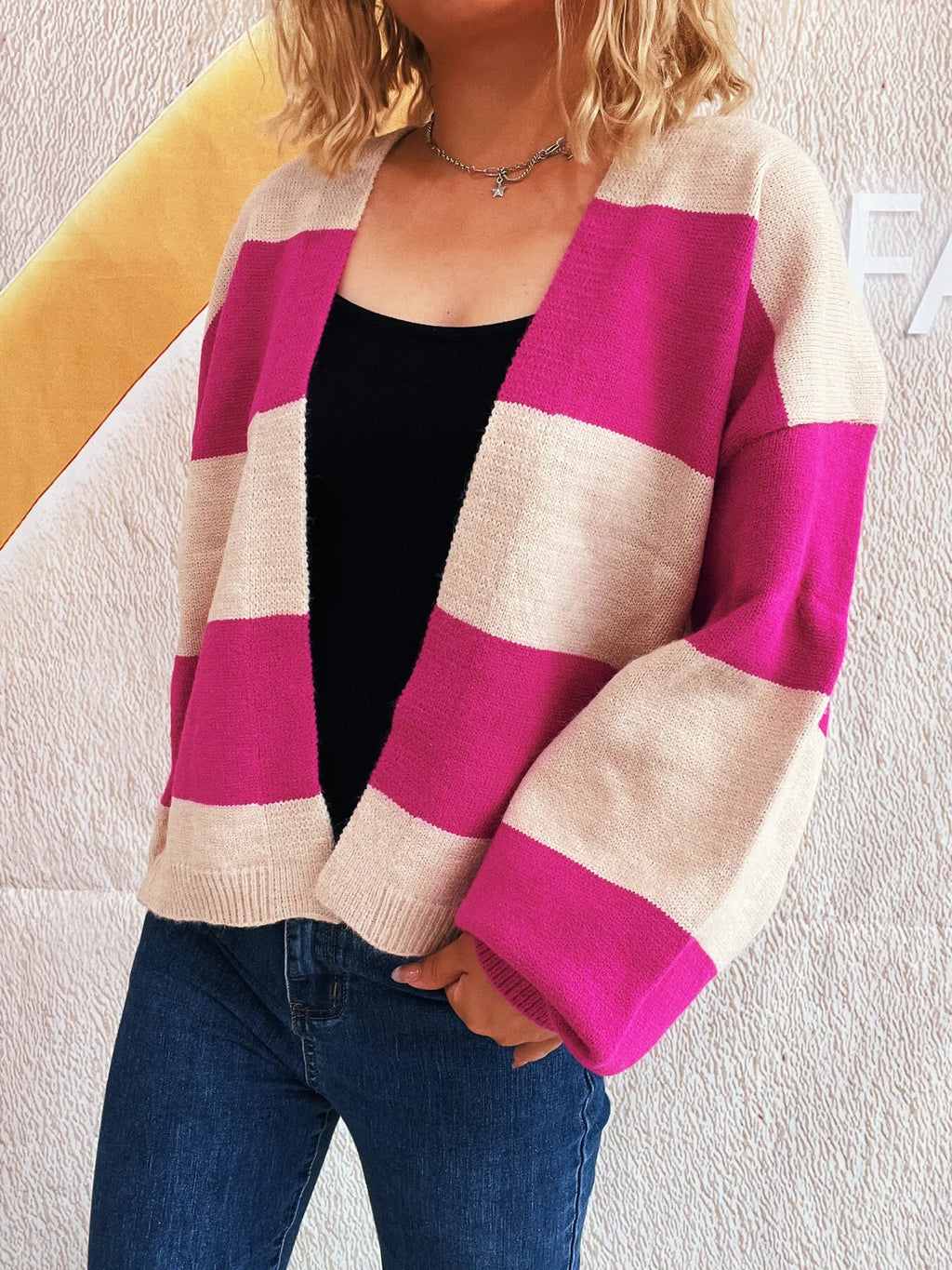 Women Color Block Open Front Cardigan