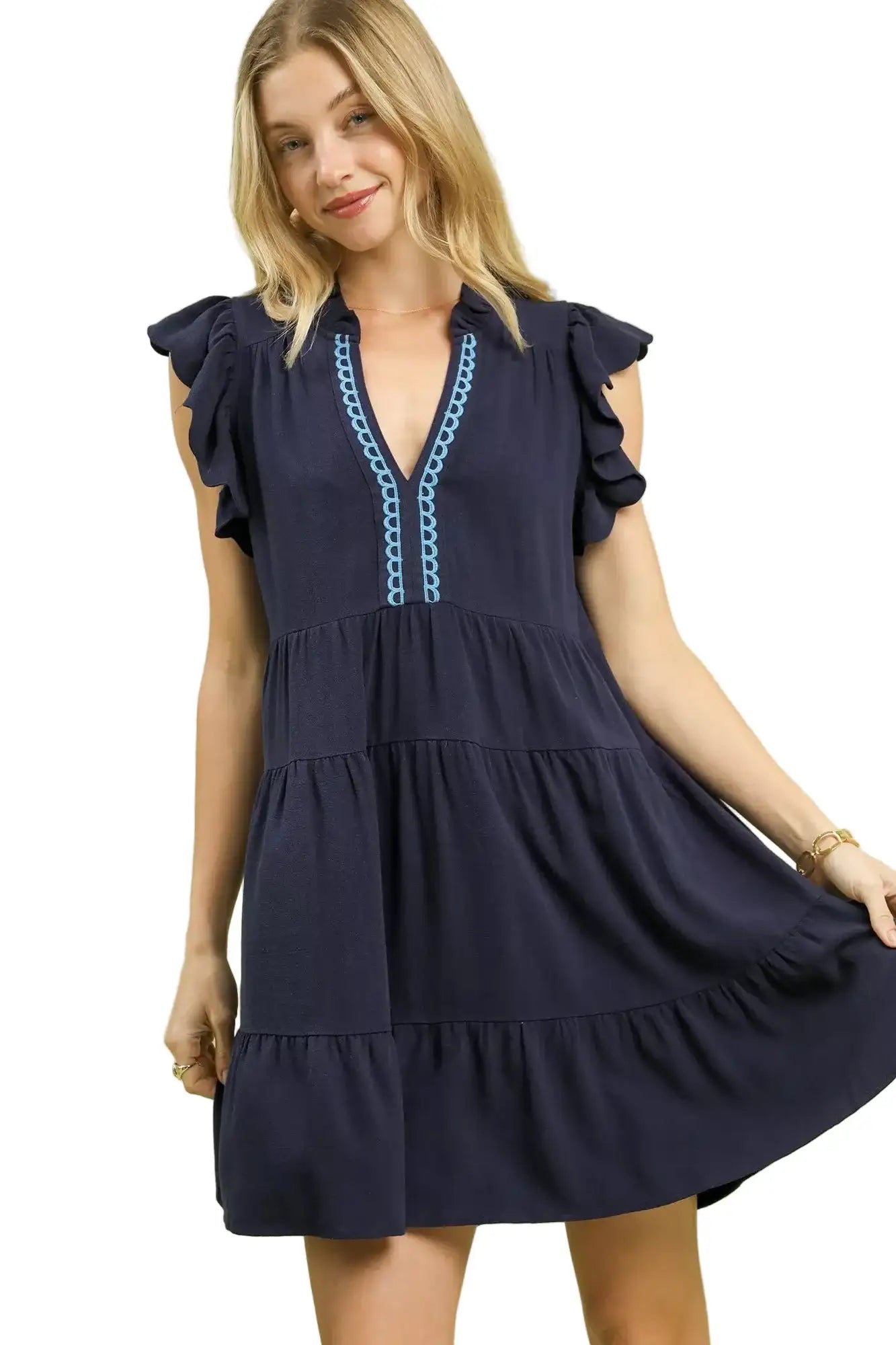 Umgee Linen Tiered Baby Doll Dress
