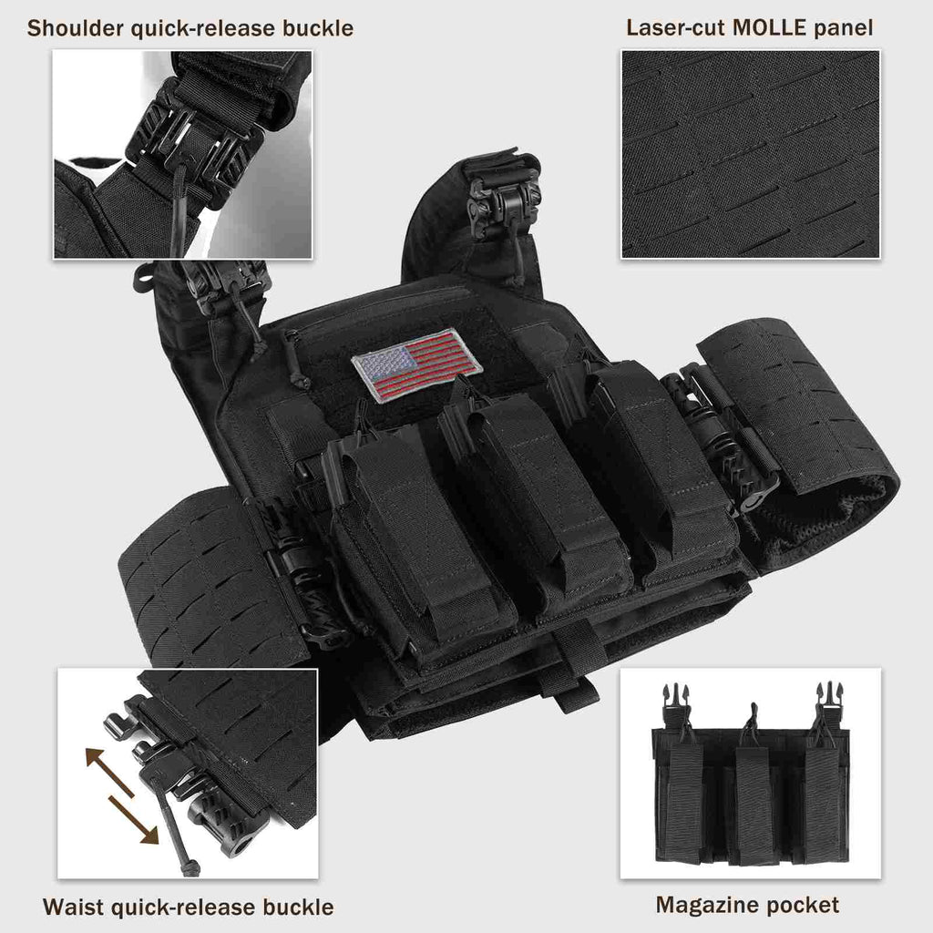 Votagoo 601 Laser Cut Molle Vest Adjustable Plate Carrier Tactical Military Vest