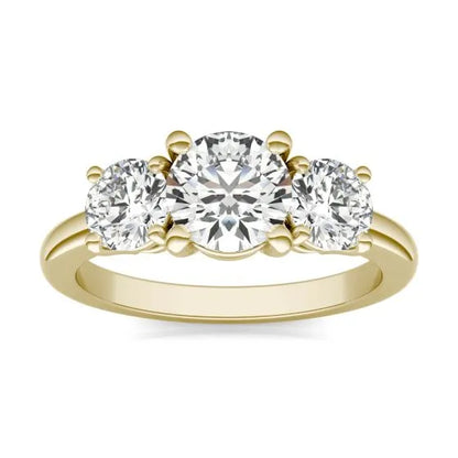 3 CTW AGI Certified Lab Grown Diamond (G-VS) Three Stone Engagement Ring in of 14K Gold