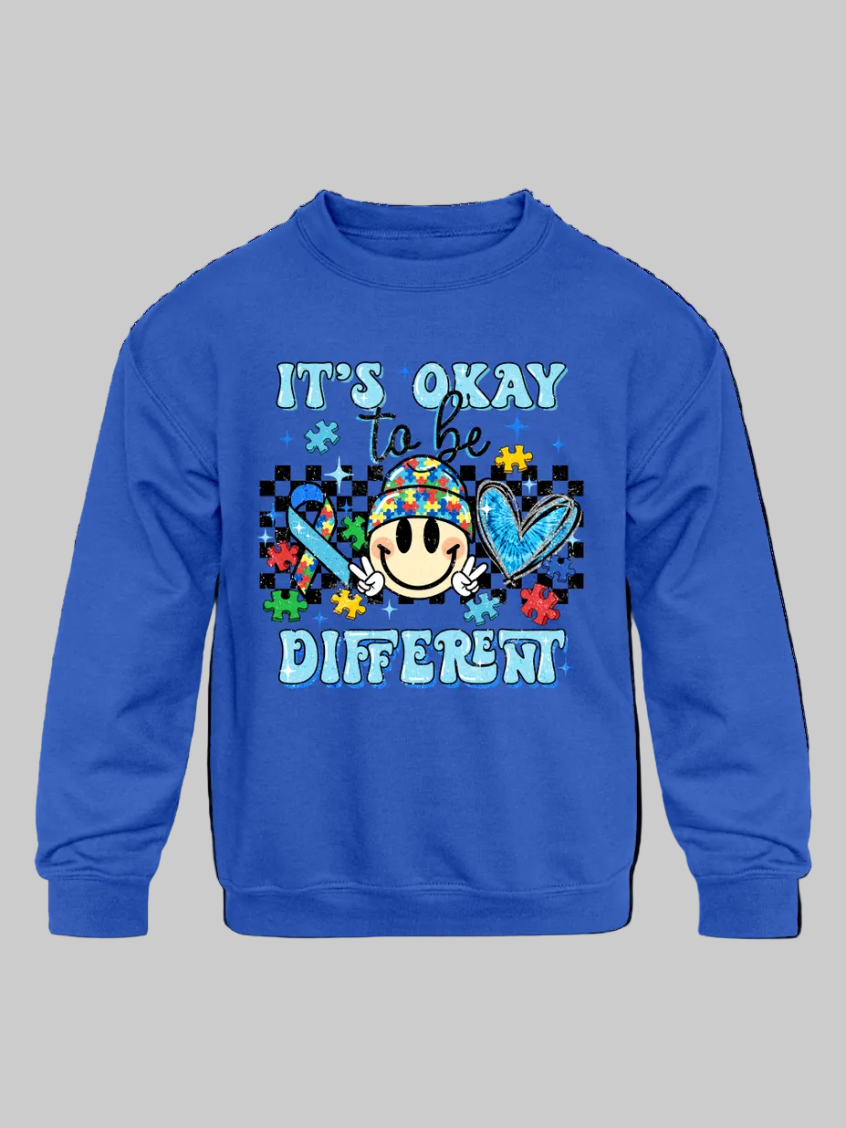 Boys it's Ok To Be Different Long Sleeve Smiley Face Crewneck Sweatshirt