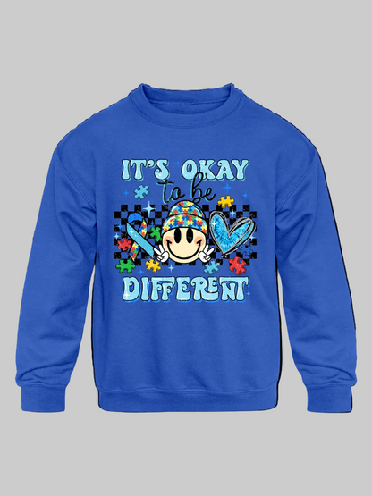 Boys it's Ok To Be Different Long Sleeve Smiley Face Crewneck Sweatshirt