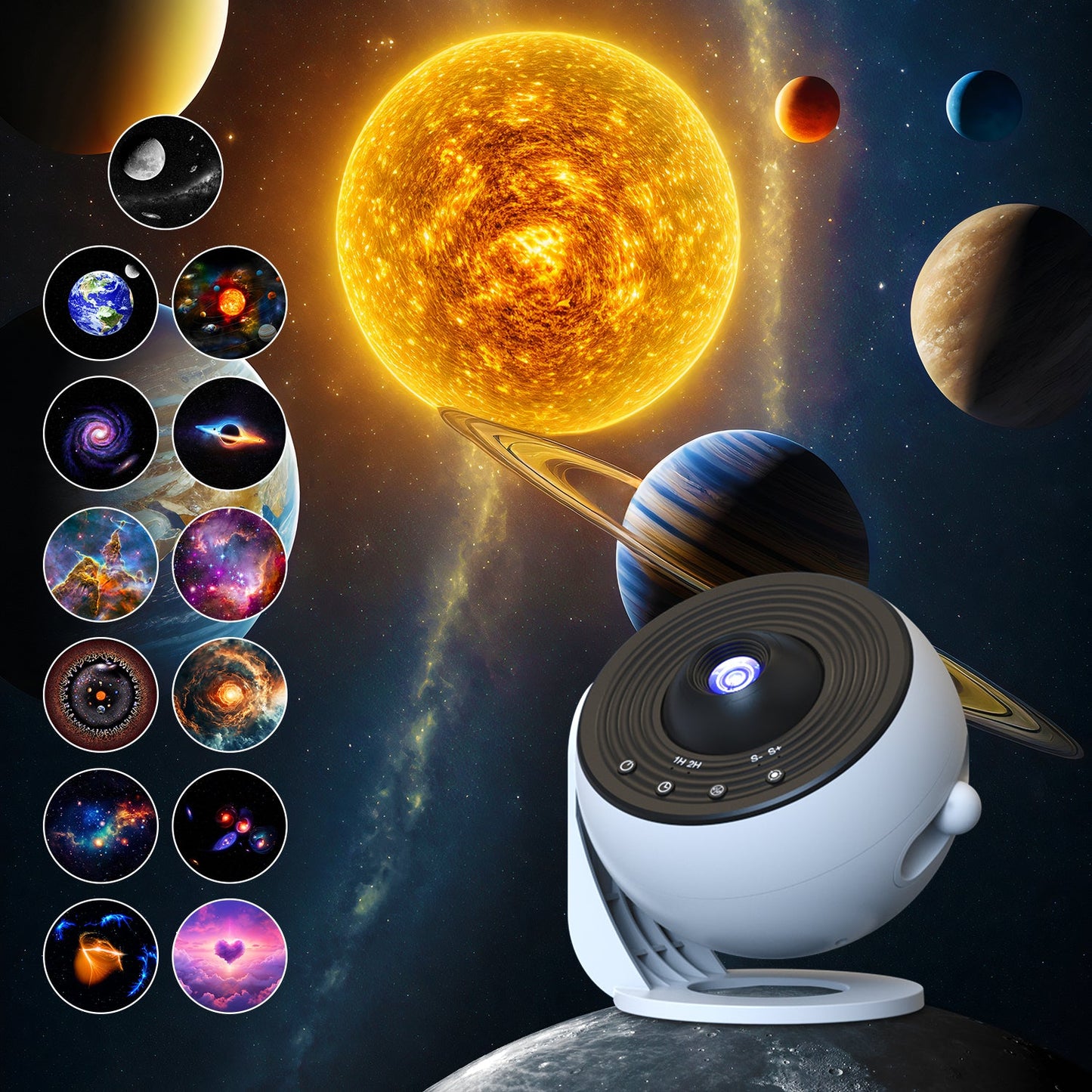 Galaxy Projector for Bedroom Pro Version, Upgraded Film Disc Star Projector for Kid 12 in 1 Planetarium Projector HD Image Adjustable Knob 360° Rotating 1/2h Timer Simple 4-Button Control