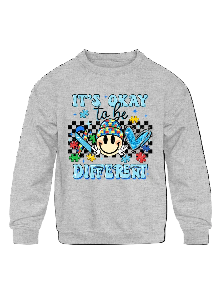Boys it's Ok To Be Different Long Sleeve Smiley Face Crewneck Sweatshirt