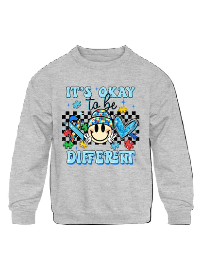Boys it's Ok To Be Different Long Sleeve Smiley Face Crewneck Sweatshirt