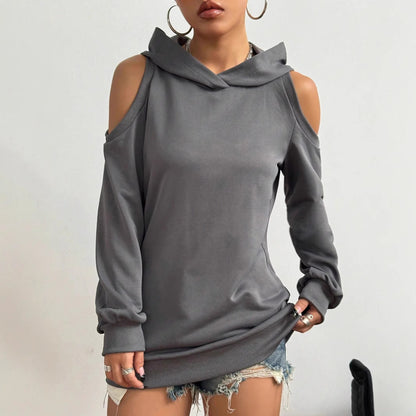 Autumn And Winter Solid Color Off-the-shoulder Hooded Women's Fashion Sweater