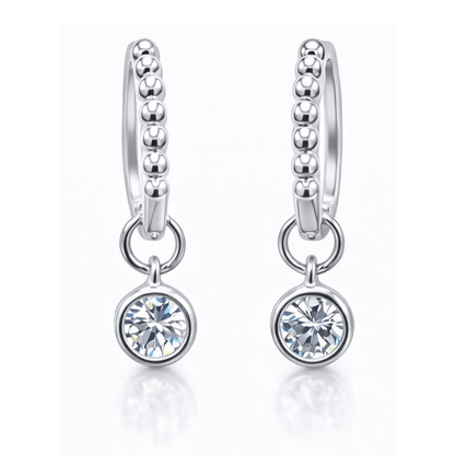1CTW Created Moissanite Beaded Hoop Drop Earrings in 14kt Gold Over Sterling Silver - Round or Cushion Cut