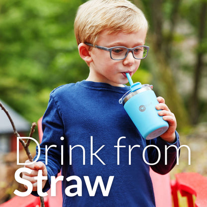 PopYum 9oz Insulated Stainless Steel Kids’ Cups with Lid and Straw, 2-Pack, Blue & Green, stackable, sippy, baby, child, toddler, tumbler