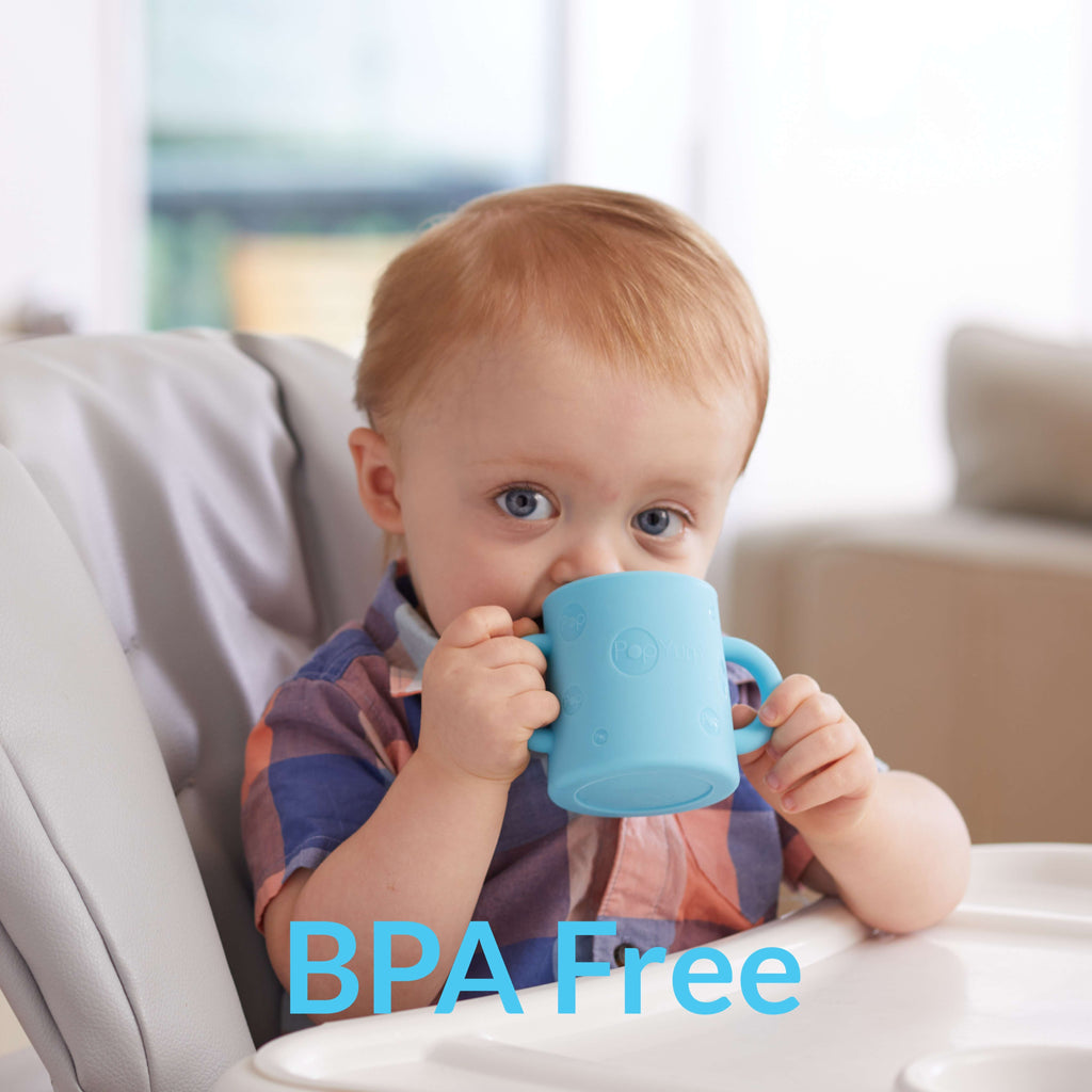 PopYum Silicone Training Cup 2-Pack for Baby and Toddler, handles, BPA Free, self feeding training, tumbler (mint green and pastel pink)