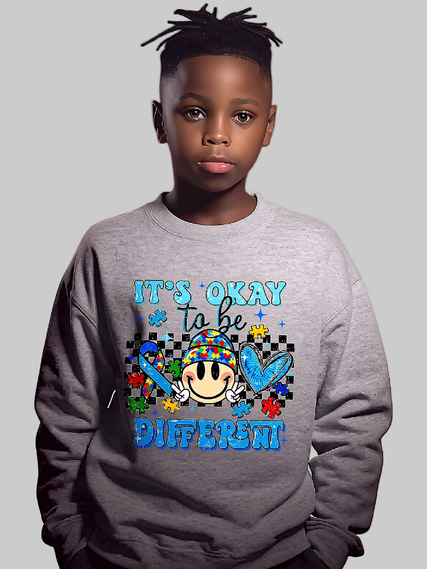 Boys it's Ok To Be Different Long Sleeve Smiley Face Crewneck Sweatshirt