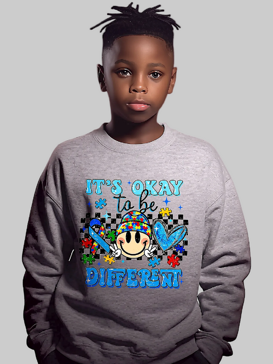 Boys it's Ok To Be Different Long Sleeve Smiley Face Crewneck Sweatshirt