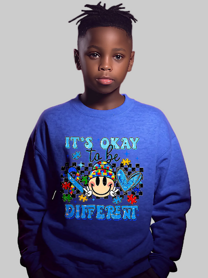 Boys it's Ok To Be Different Long Sleeve Smiley Face Crewneck Sweatshirt