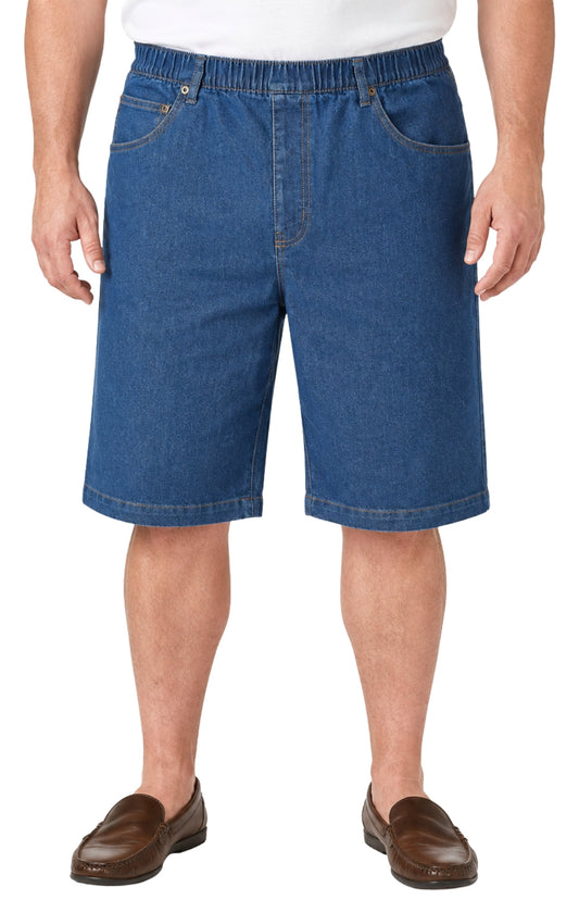Men's Pull-On Stretch Denim and Twill Shorts — Elastic Waist No Zipper