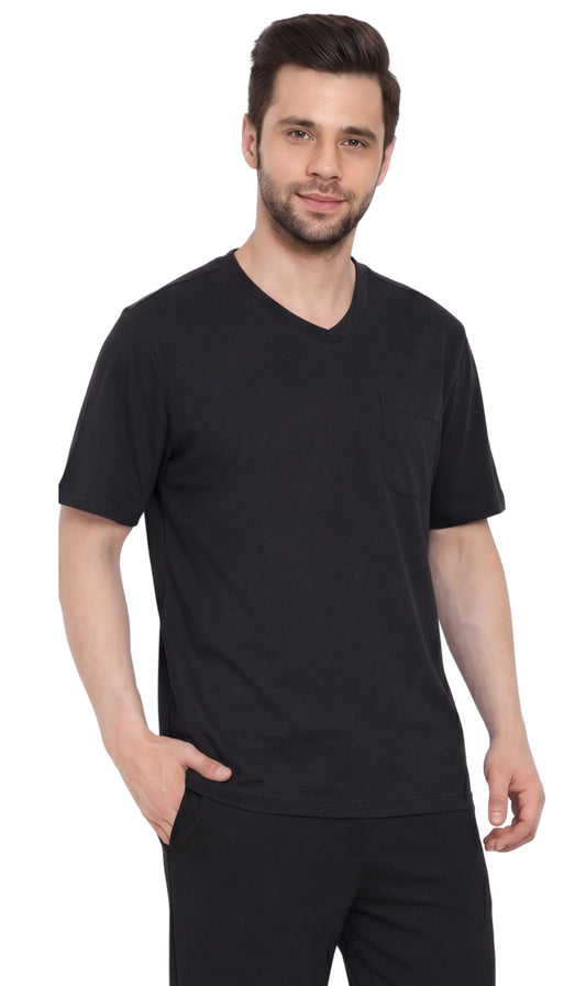 Men's Heavyweight Short Sleeve V-Neck T-Shirt with Chest Pocket