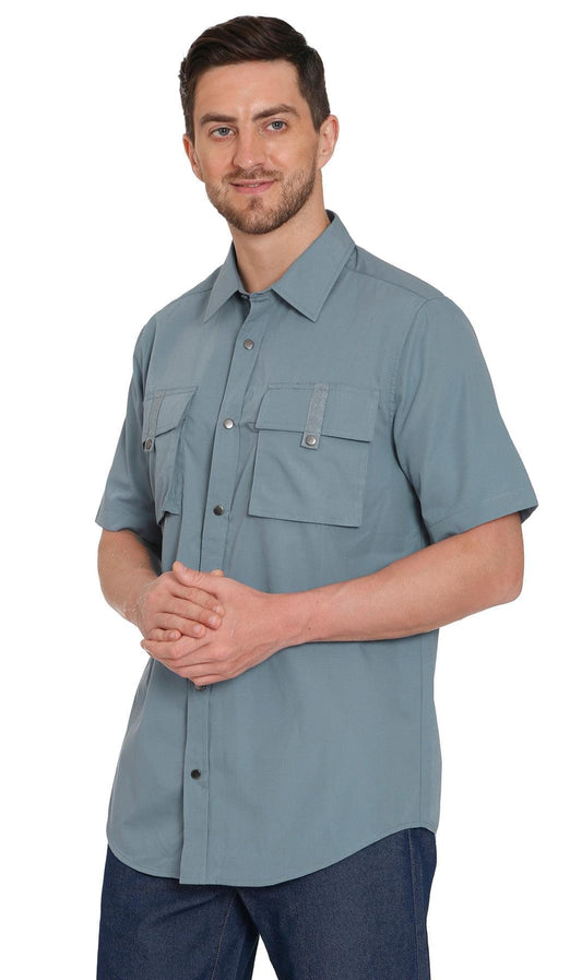 Men's Short Sleeve Explorer Shirt — Snap Front with Multi-Pockets and Back Mesh