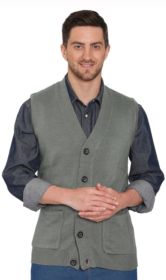 Men's Cashmere-Like Button Front Flat Knit Sweater Vest with Chest Pockets