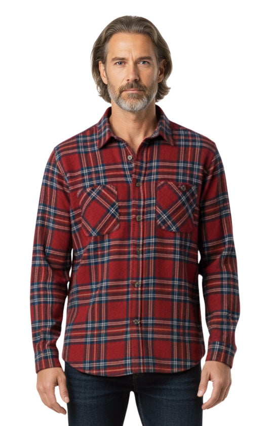 Men's Heathered Fleece Overshirt with Chest Pockets — Button Front