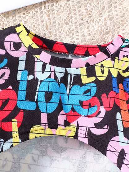 Children's Colorful Geometric Print Top & Jumpsuit Set