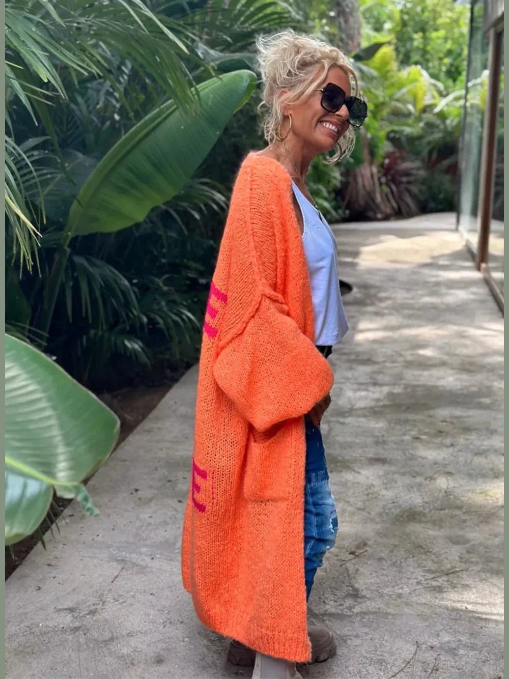 Letter Dropped Shoulder Long Sleeve Cardigan