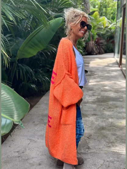 Letter Dropped Shoulder Long Sleeve Cardigan
