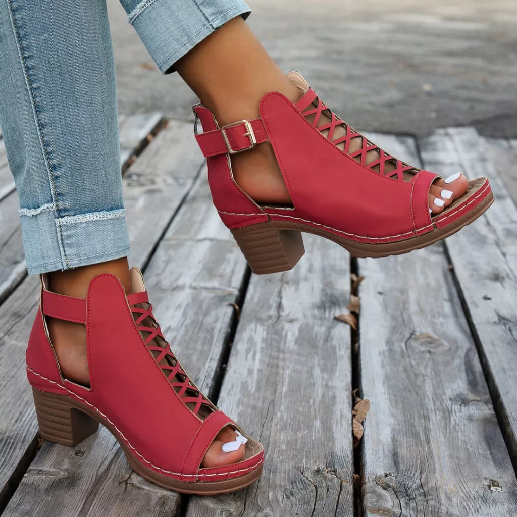 Buckle Block Heels Sandals
