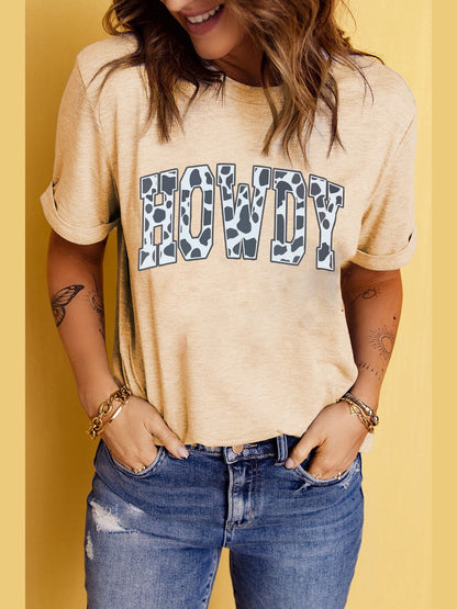 Women Round Neck Short Sleeve HOWDY Graphic Tee