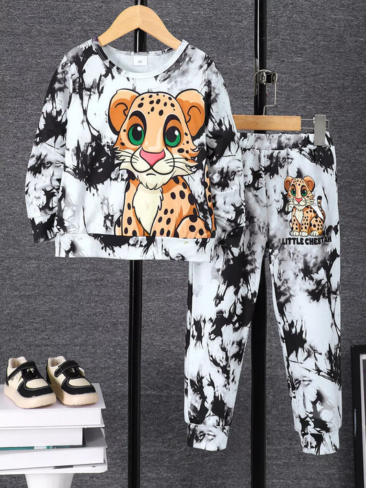 Children's Cheetah Tie-Dye Top and Pants Set